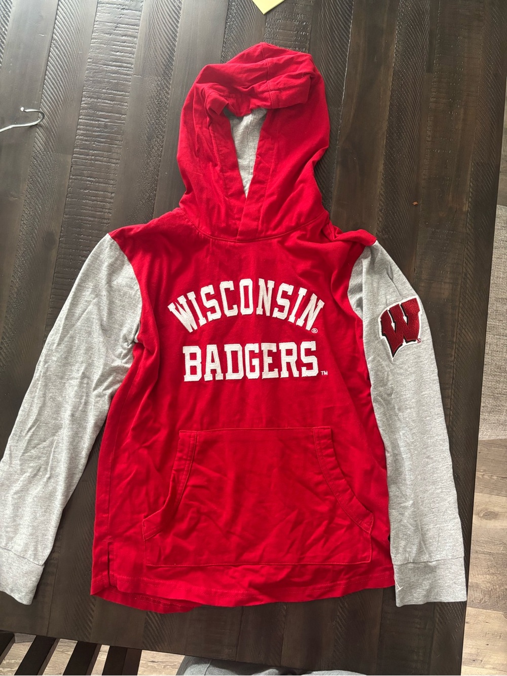 Wisconsin Badgers Red & Gray Hooded Long Sleeve Tee